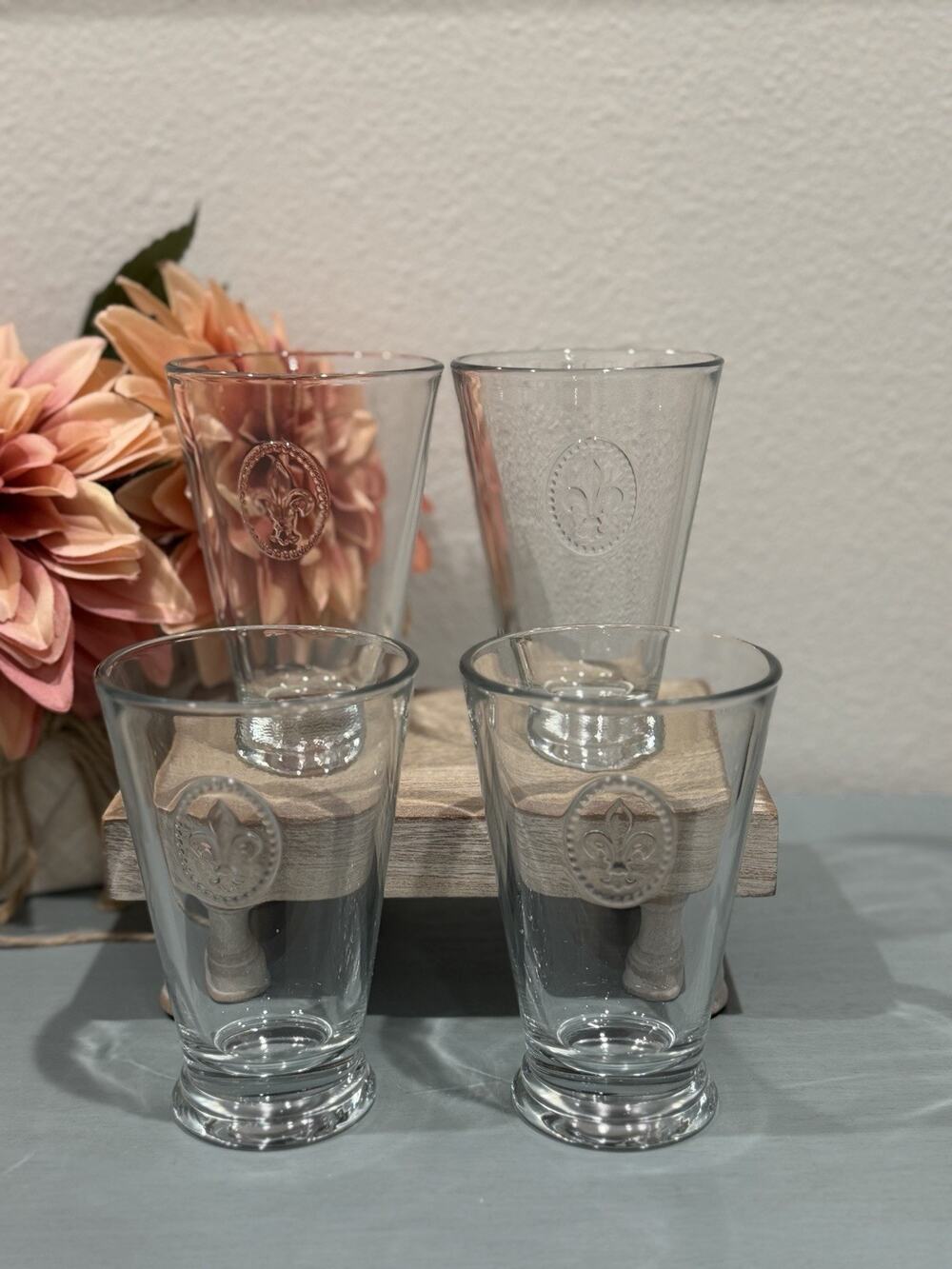 La Rochere Fleur De Lys Clear Long Drink Glasses 14.11 Oz 5.25” Tall Set-4